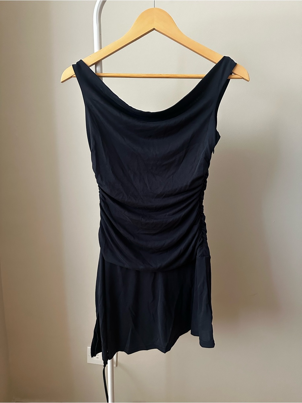 Edikted Off-the-Shoulder Navy Ruched Mini Dress - Picture 3 of 4